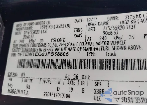 2018 Ford F-150 Platinum из США, поврежденный, VIN 1FTEW1EG0JFB58806